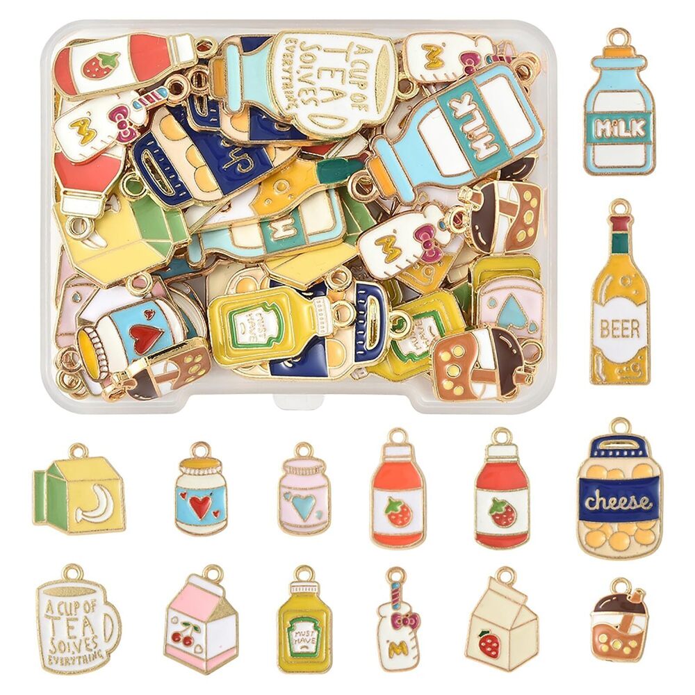 3692 50Pcs Bottle Enamel Charms 14 Styles Colorful Cute Bottled Drink